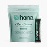 Hona Fiber + Greens supplement package on a white background