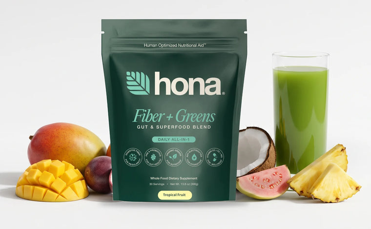 Hona Fiber + Greens 30-serving pouch with tropical fruit