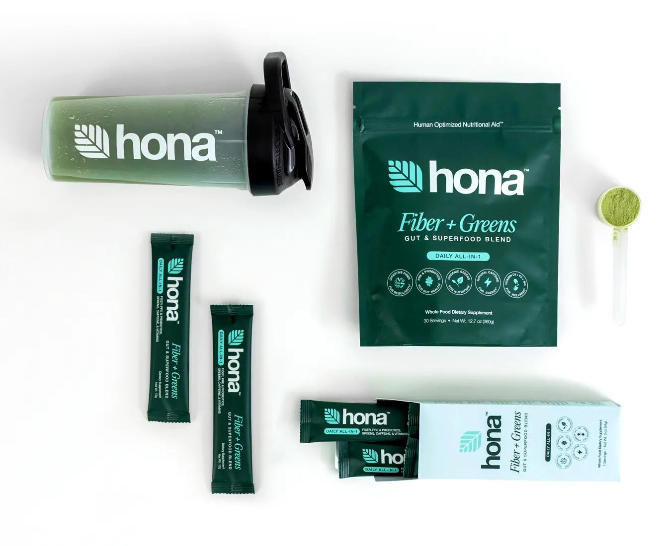 Hona Fiber + Greens starter kit with shaker and travel packs